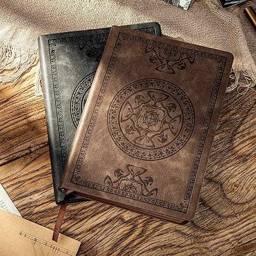 Miniatura 5 de Paquete de 2 diarios de cuero vintage para hombre, tapa blanda con páginas rayadas, se abre a 180, ideal para escribir o usar como diario de viaje,