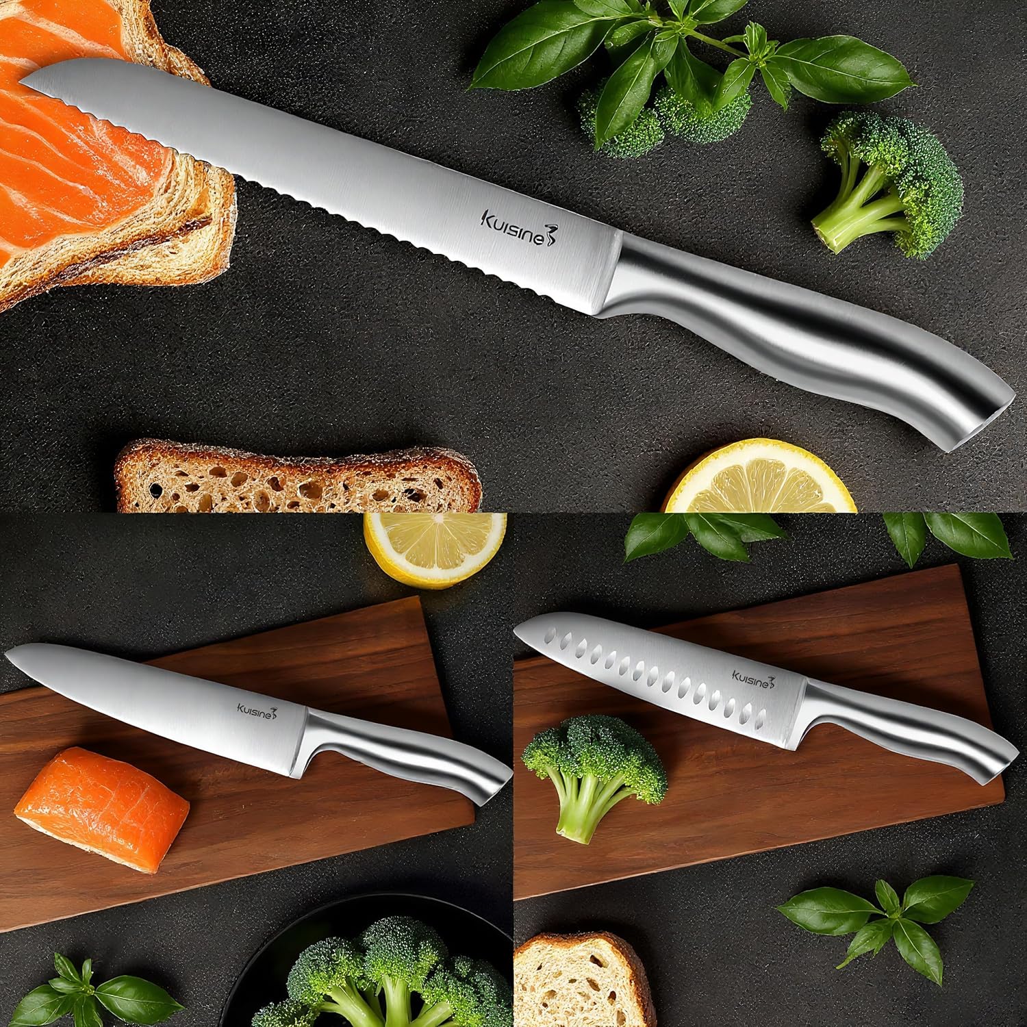 KUISINE Chef Knife Set Upgraded One Piece Molding Ultra Sharp Blade Ergonomic Handle,Kitchen Knife Block Set with Built-in Sharpener(Silver Acacia,15PCS) - Image 6