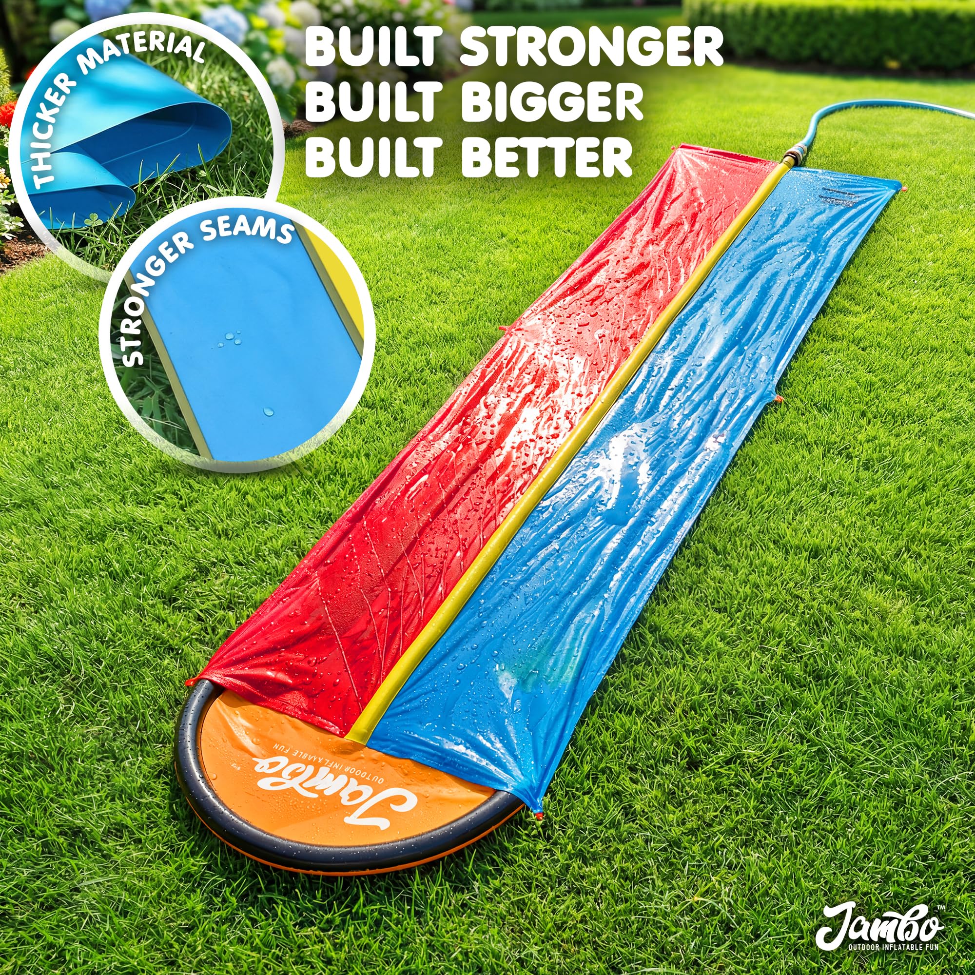 JAMBO Aufblasbare Wasserrutsche mit Sprinkler 549 cm, Wasserrutsche Garten für Kinder, Wasserspielzeug Outdoor