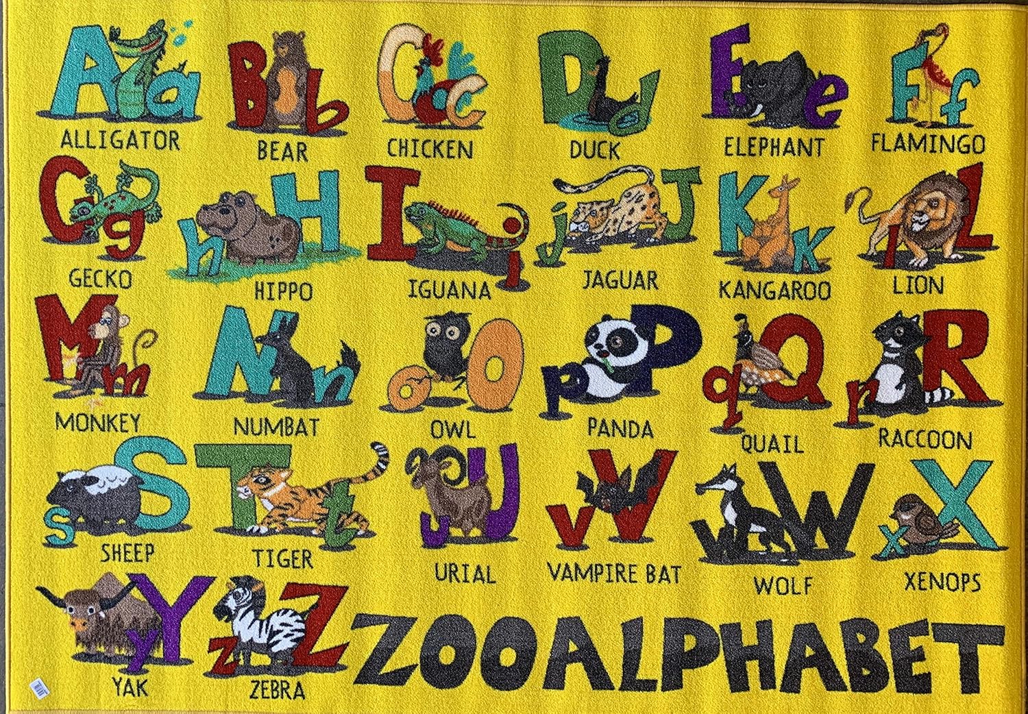Kids Reversible Zoo Alphabet ABC Area Rug Double Sided Educational Durable Learning Classroom Nursery Animal Solar System Learning Carpet Design 62 (3 Feet 3 Inch X 4 Feet 8 Inch)