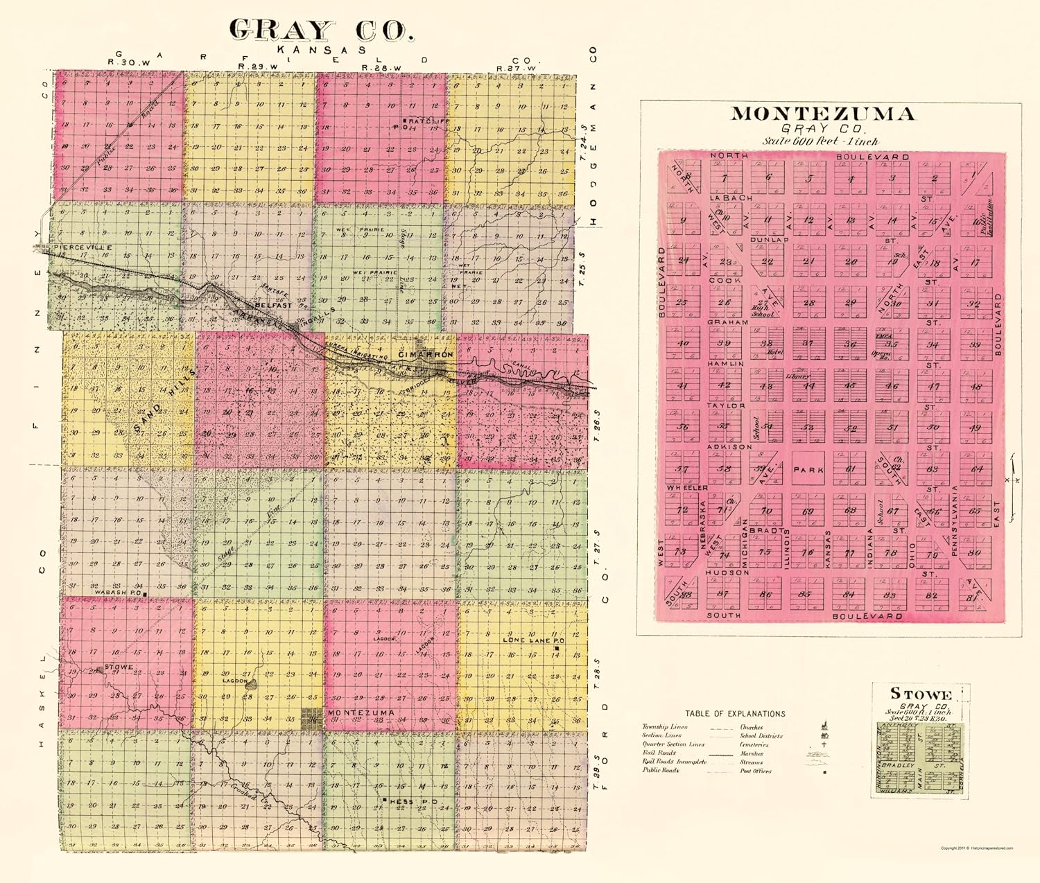 Old County Maps GRAY COUNTY KANSAS (KS) BY L.H. EVERTS 1887 Matte