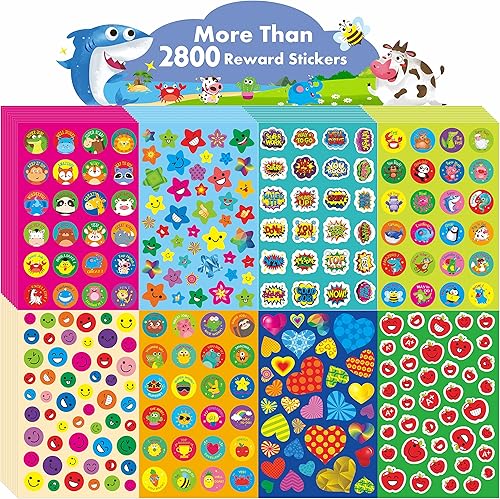 Más de 2800 calcomanías de incentivo, más de 280 diseños de dibujos animados, animales, círculo, frutas, calcomanías motivacionales para profesores,