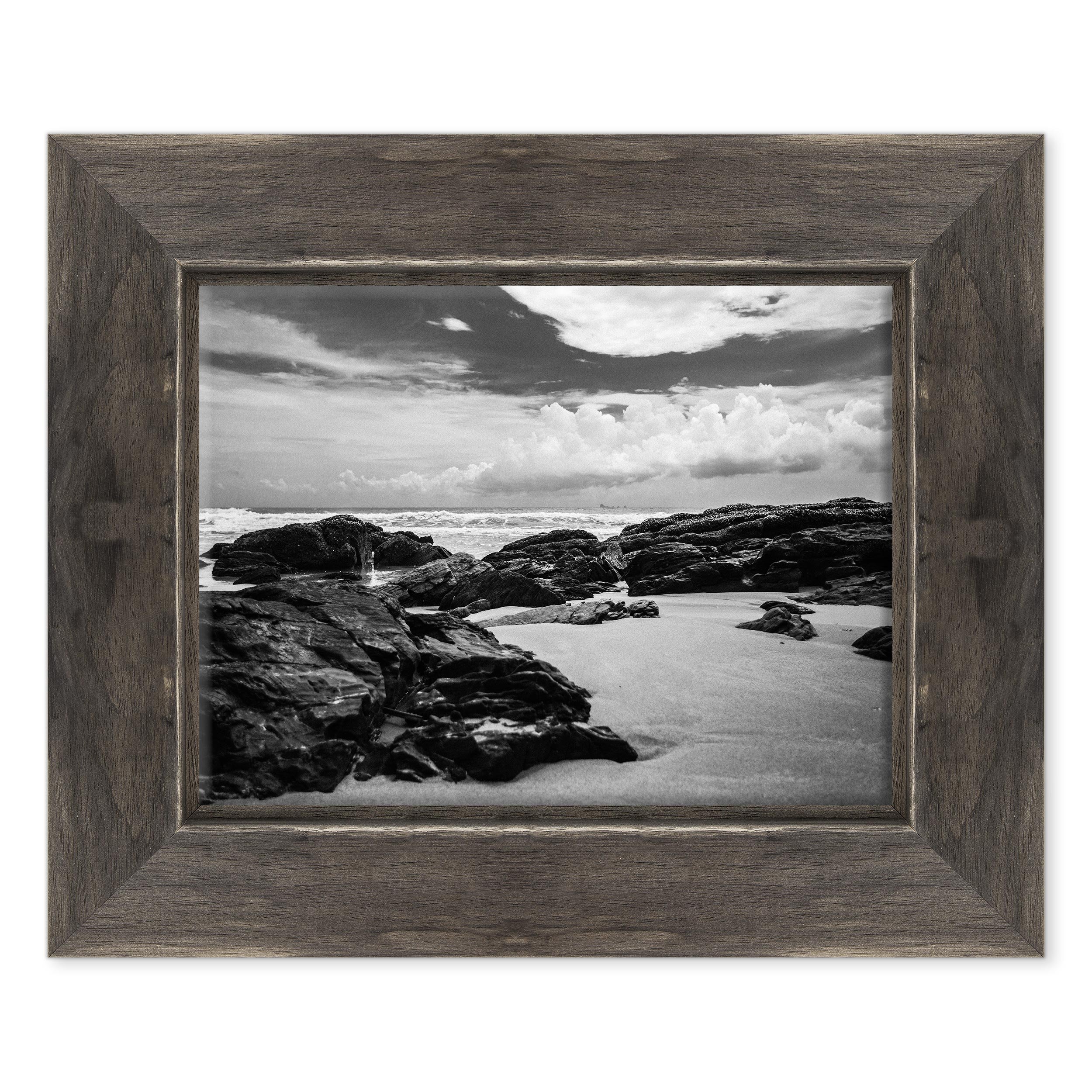 Quadro su Tela Canvas INTELAIATO - con Cornice - Oceano Bianco e Nero - Paesaggio Natura Panorama - 30x40cm - Stile Country Nero Shabby - (cod.4381)
