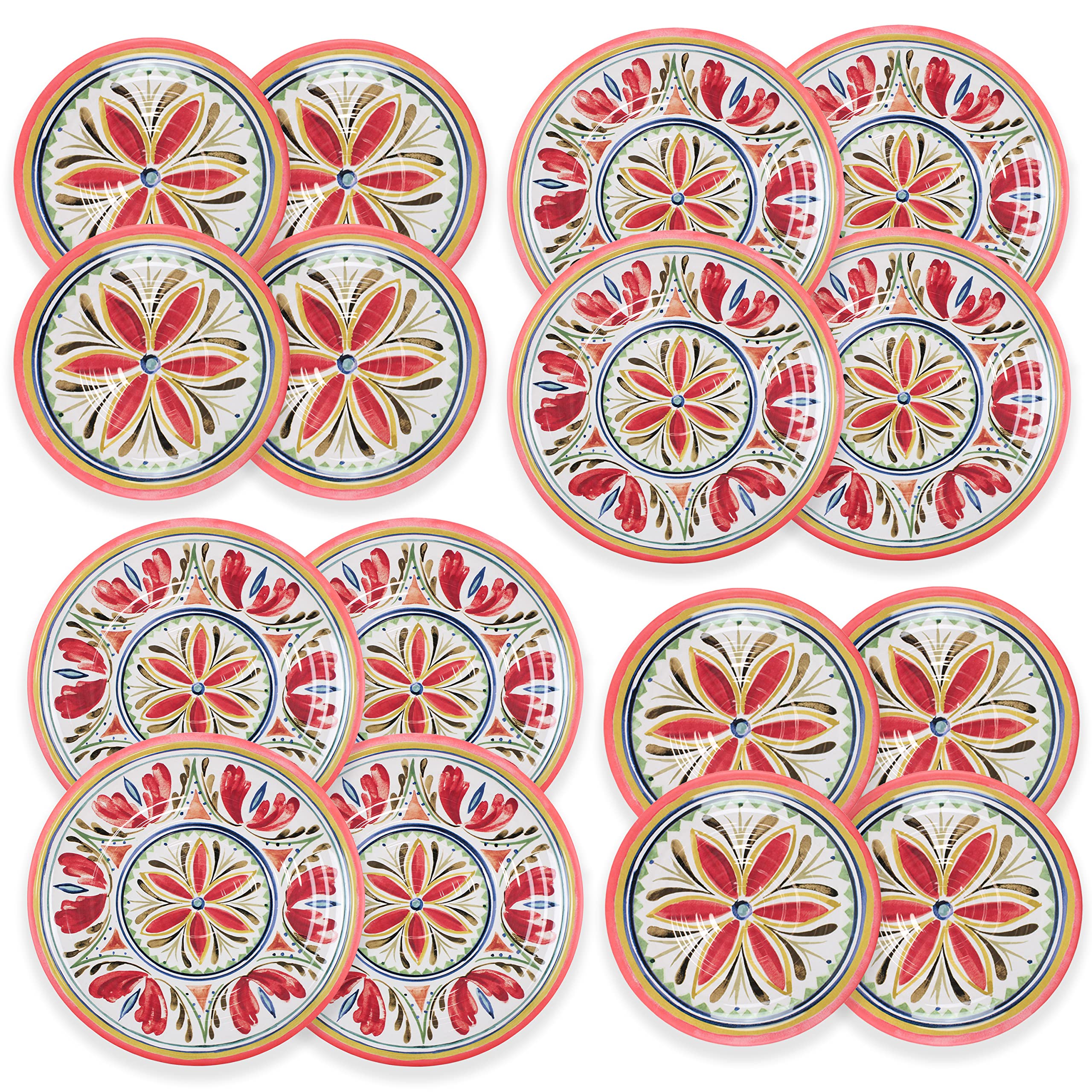 Purely Home Mediterranean - Outdoor/Camping/Picnic - Melamine/Plastic Dinner & Side Plate Set (16)