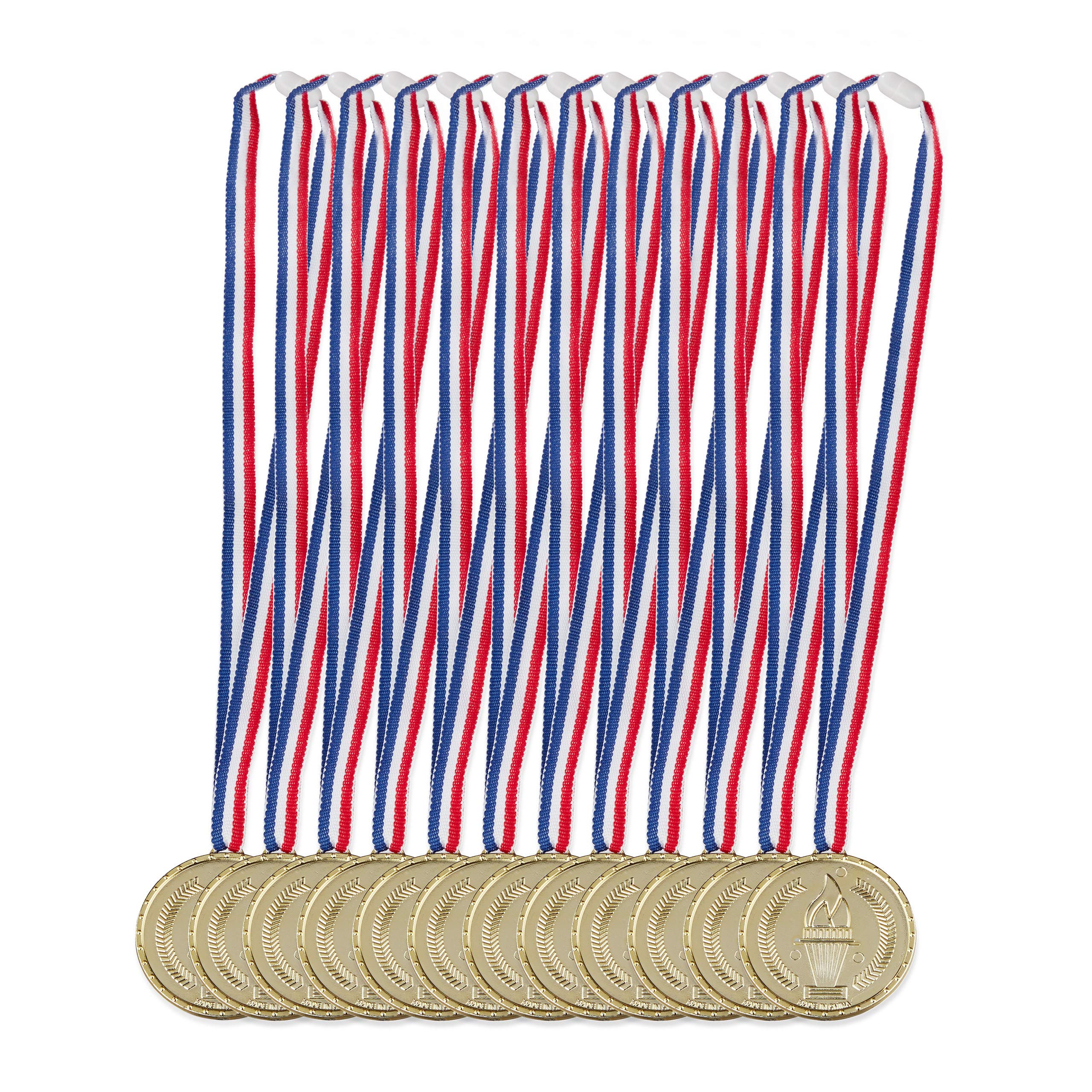 Médailles d'or pour enfants en plastique avec ruban bleu blanc rouge Relaxdays lot de 120