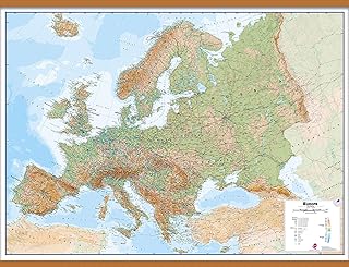 Maps International Huge Physical Europe Wall Map - Laminated with Wooden Hanging Bars - 46 x 63