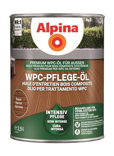 Alpina WPC Pflege-Öl – Braun – lässt verblasstes WPC neu erstrahlen und wehrt Schmutz und Feuchtigkeit ab – leicht zu verarbeiten & äußerst ergiebig – 2,5 Liter