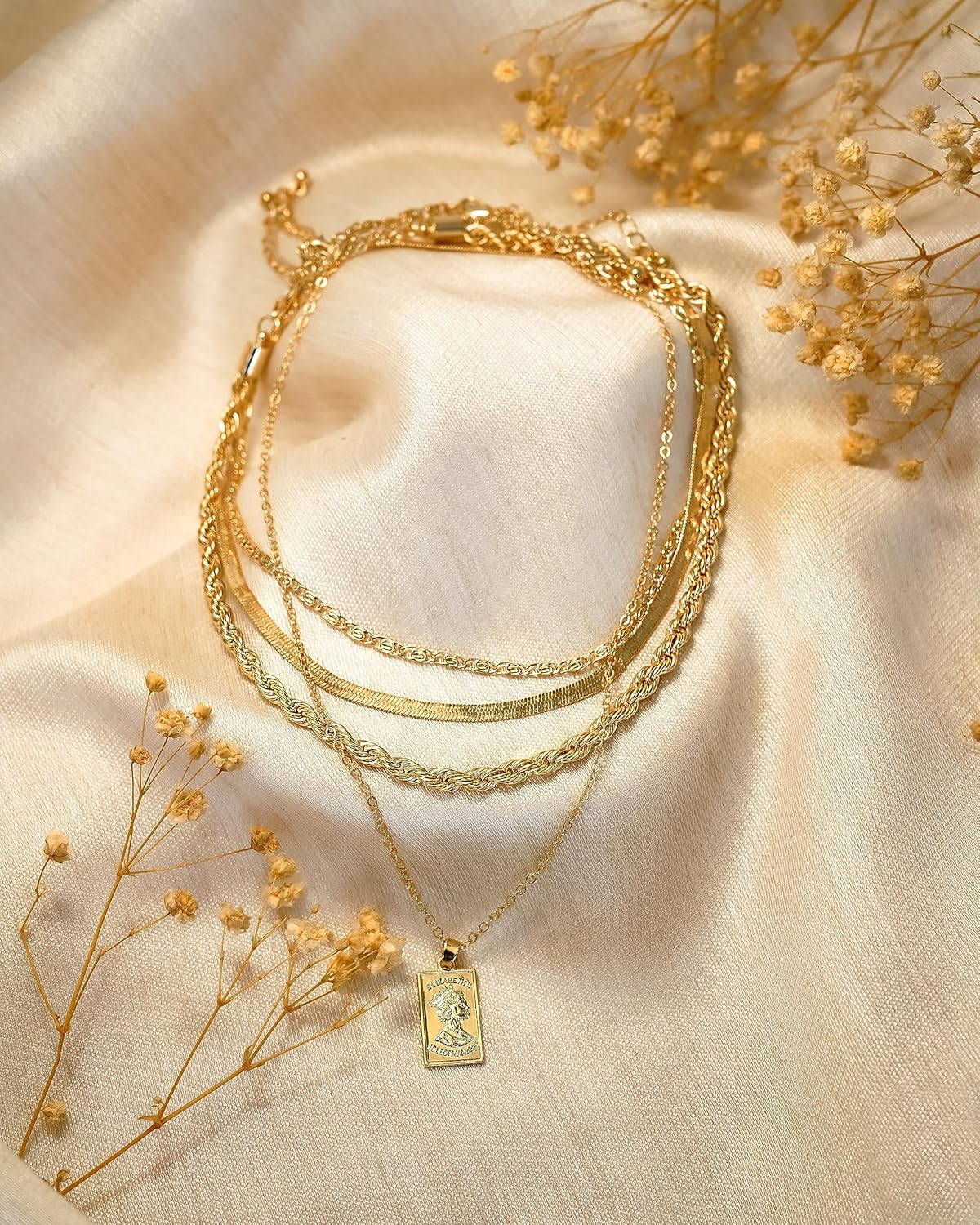 Parisian 18K gold plated Chains - Layered Necklace Set, 18K gold plated Filled Pendant, Non Tarnish Fashion Jewelry, Paperclip & 18K gold plated Chain Styles, Women's Trendy Goddess Accessories - Image 4