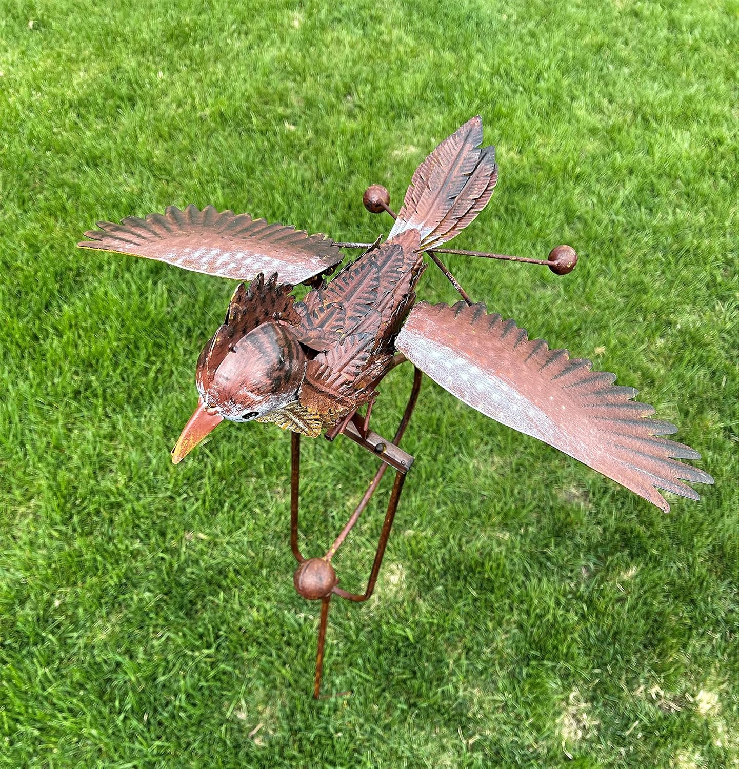 Kinetic Energy Metal Brown Roadrunner Bird Yard Stake Rocking Wind Spinner Whirly-Gig Garden Art, 20'' x 16'' x 51'' (WX18980)