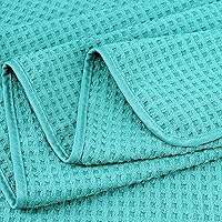 Vista 3 de POLYTE Toalla de baño de microfibra de gran tamaño de secado rápido sin pelusas, 60 x 30 pulgadas, juego de 2 (aguamarina, tejido de gofre)