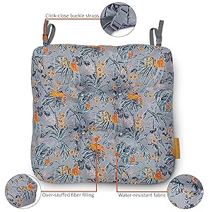 Classic Accessories for Vera Bradley Water-Resistant Patio Chair Cushions, 19 x 19 x 5 Inch, 2 Pack, Rain Forest Toile Gray/Gold