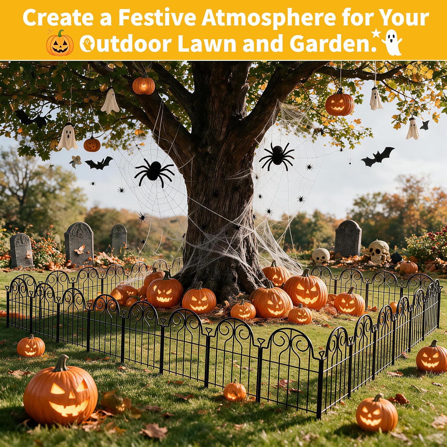 Decorative Garden Fence 17in x 20ft,20 Panels,Metal Halloween Fence Black image 5