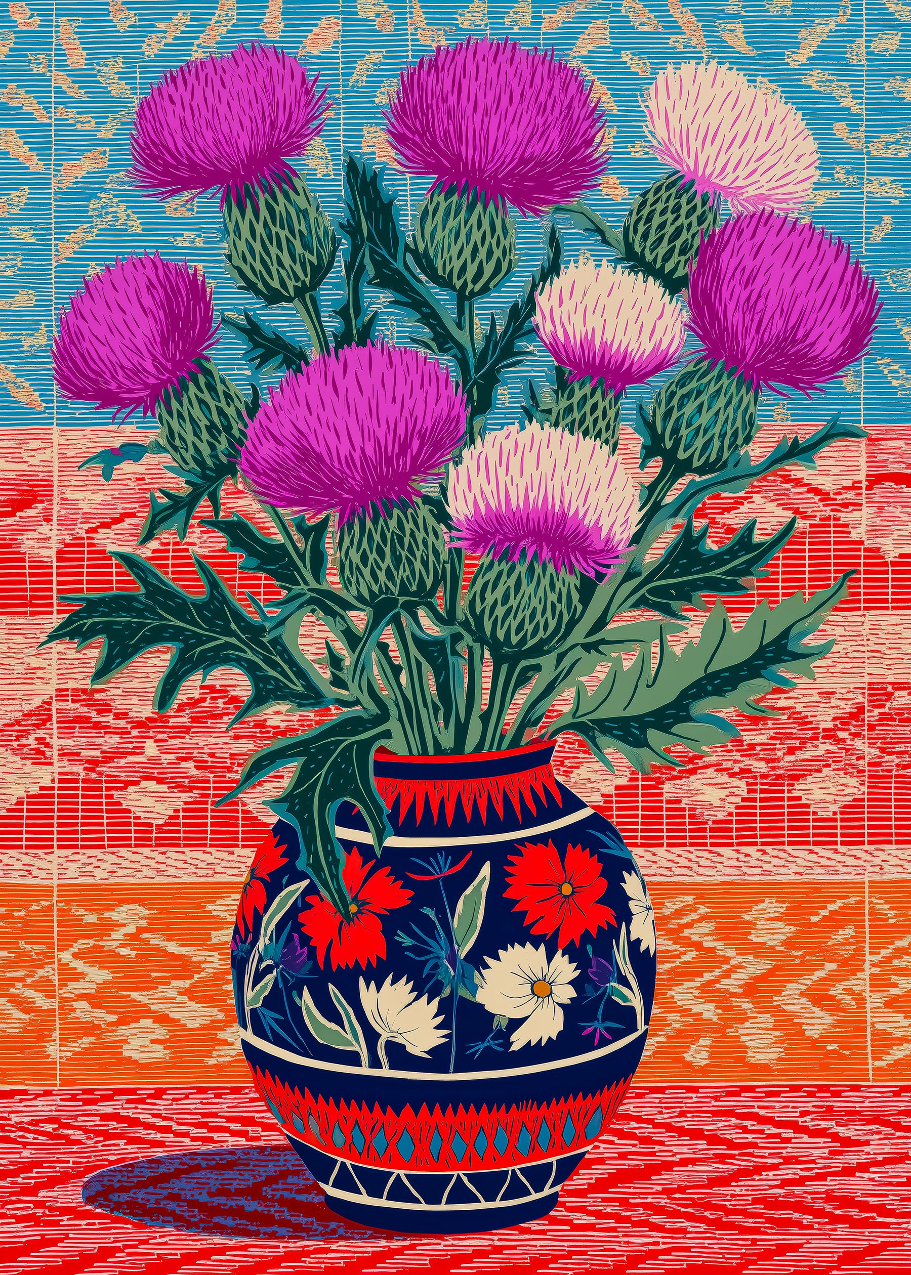Thistles Floral Jigsaw Puzzle - Blooming Thistles in a Beautiful Vase with Vintage Backgr…