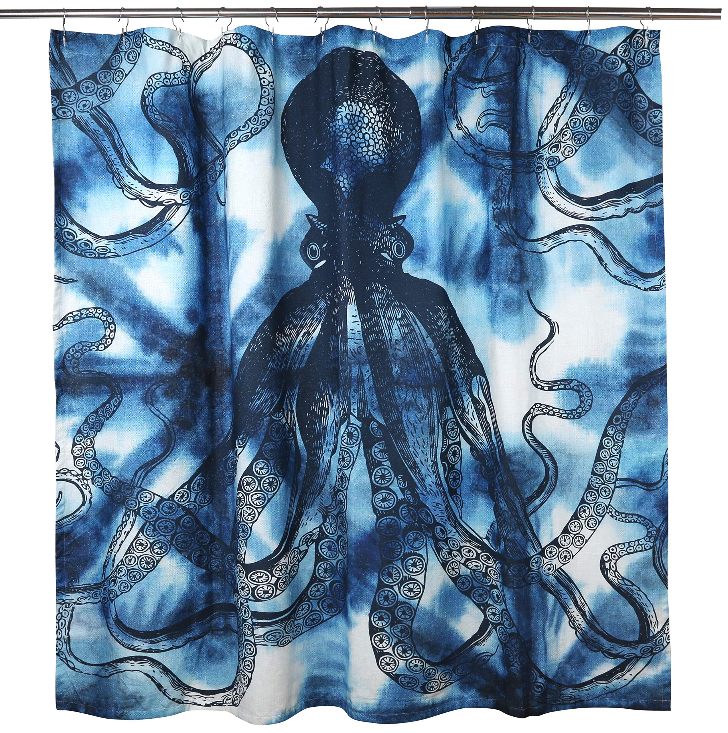 Thomas Paul Octopus Shibori Cortina de Ducha, algodón, índigo, 182,88 x 182,88 cm