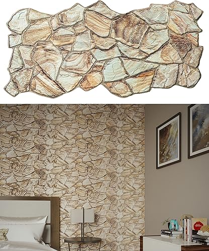 Dundee Deco Paneles de pared 3D, paneles de pared de PVC de piedra sintética marrón beige para decoración de pared interior, sala de estar, cocina,