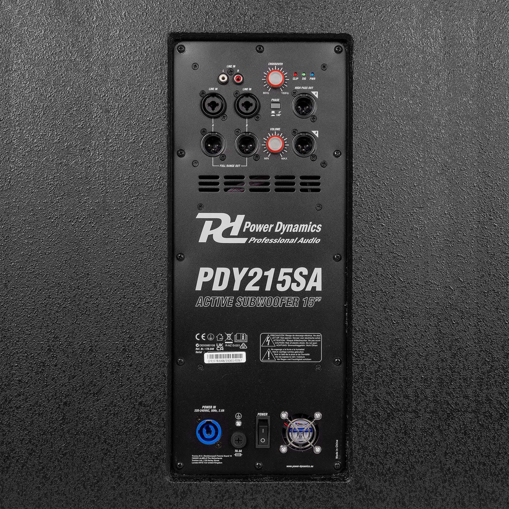 Power Dynamics PDY215SA Aktiver Subwoofer 15" - 900W - PA Aktiv Bass Tieftöner für DJ, Party, Club, Kino & Veranstaltungen - Professionelle Bassbox mit Class-D Verstärker für PA Anlage aus Sperrholz