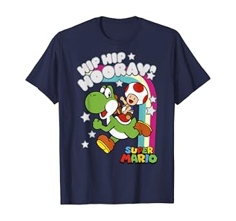 Amazon Com Super Mario Yoshi And Toad Hip Hip Hooray Rainbow T