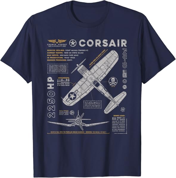 F4U Corsair | WW2 Fighter Plane | US WWII Warbird Vintage T-Shirt