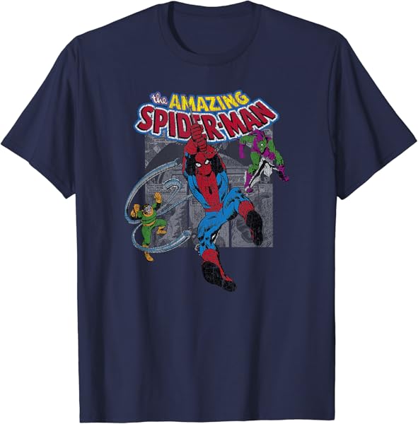 Marvel Spider-Man Distressed Classic Comic Villain Swing T-Shirt