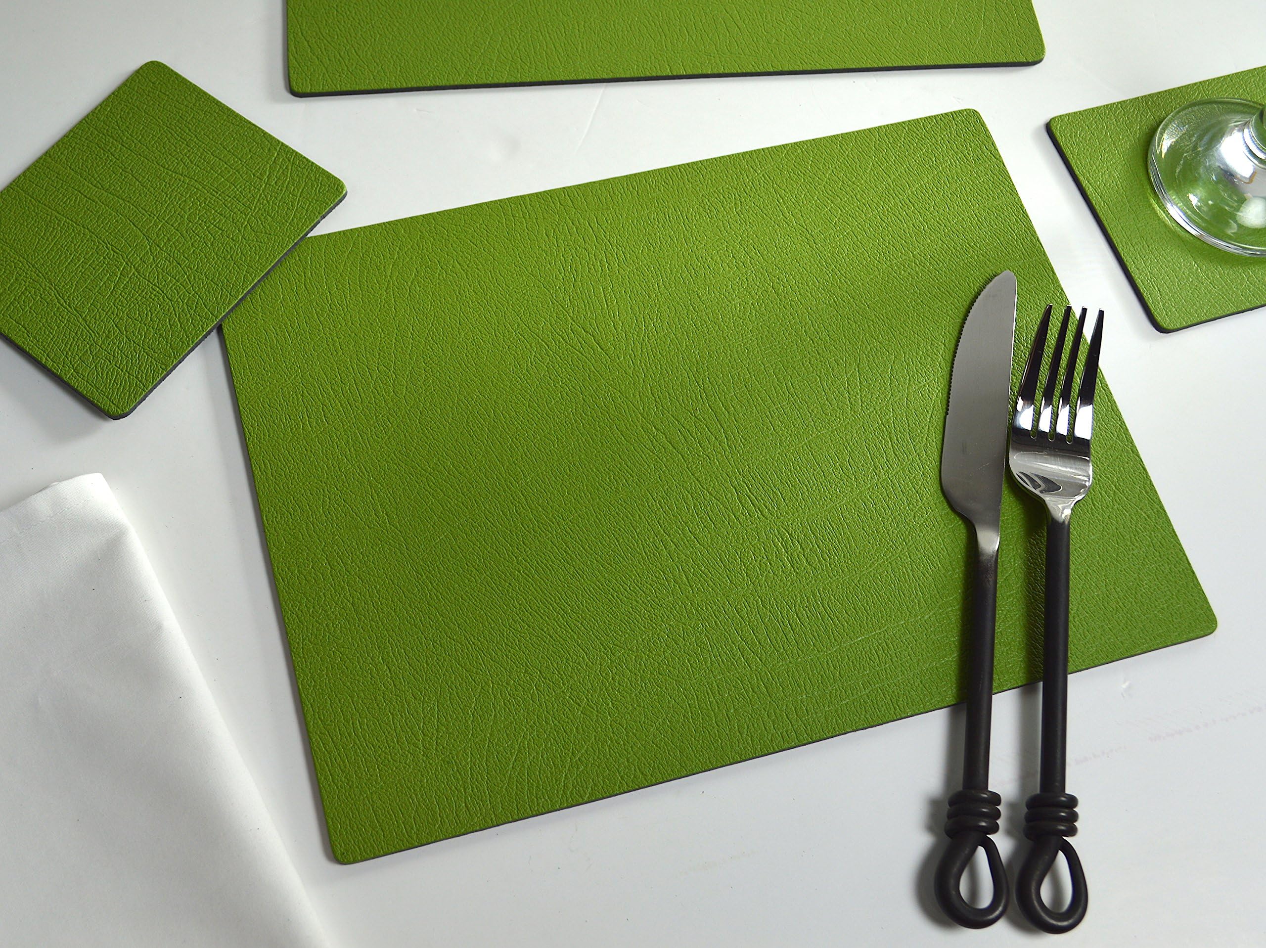 Giftag Set of 6 Sage Green Bonded Leather Placemats and 6 Coasters, Made in UK, 12 Piece