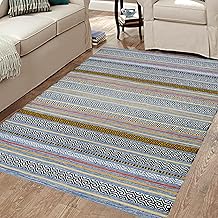 house of handmade™ Premium Cotton Rug for Bedroom, Living Room, Kitchen, etc. 120X180 cm/ 4X6 Feet, Floor Rug, Multiuse, Machine Washable Blue Melange