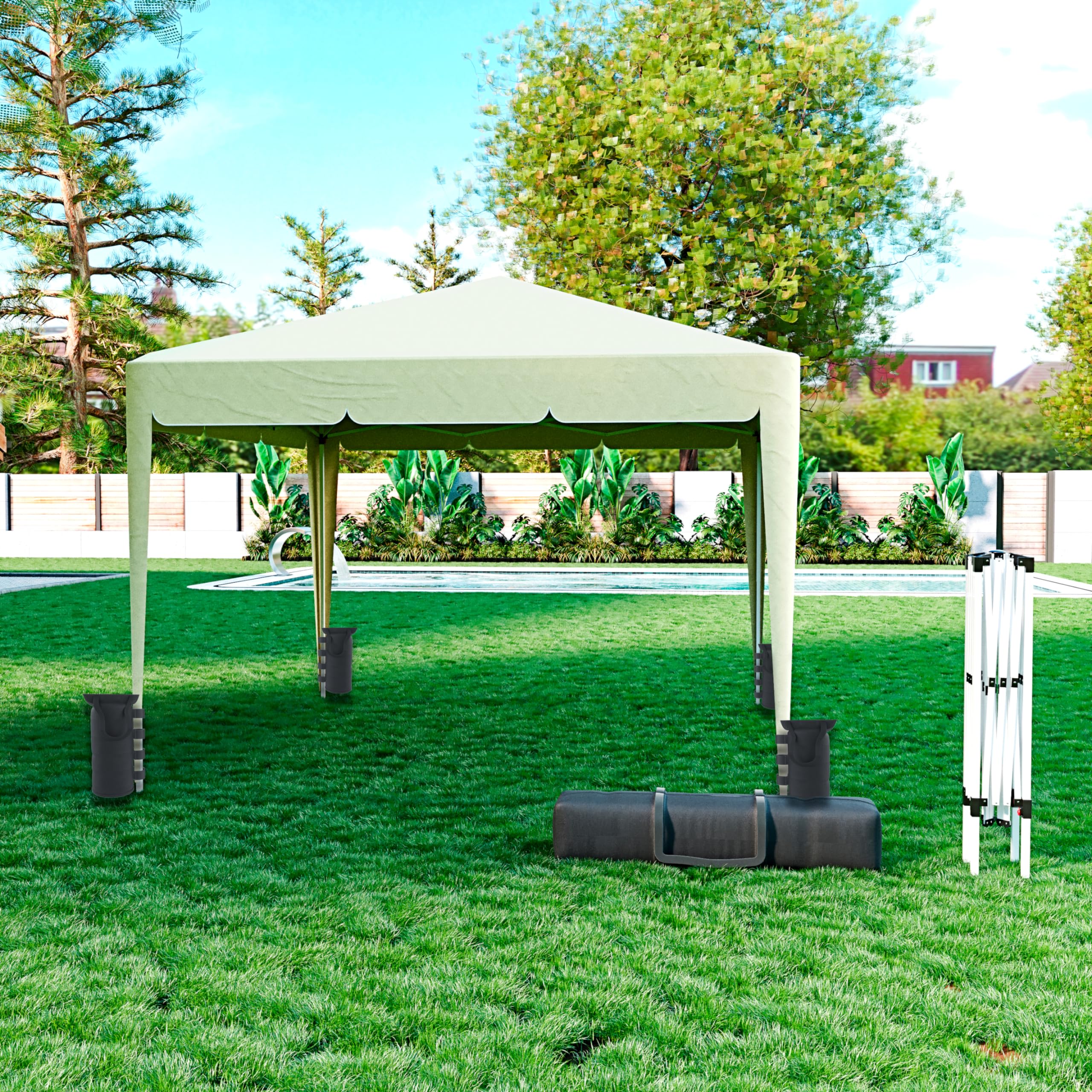 Cenador plegable de 3 x 3 m, impermeable, con 4 bolsas para pesas y bolsa de transporte. Cierre de acordeón para ferias, camping, exteriores, piscina. Estructura de acero. Cobertura de 160 g/m²