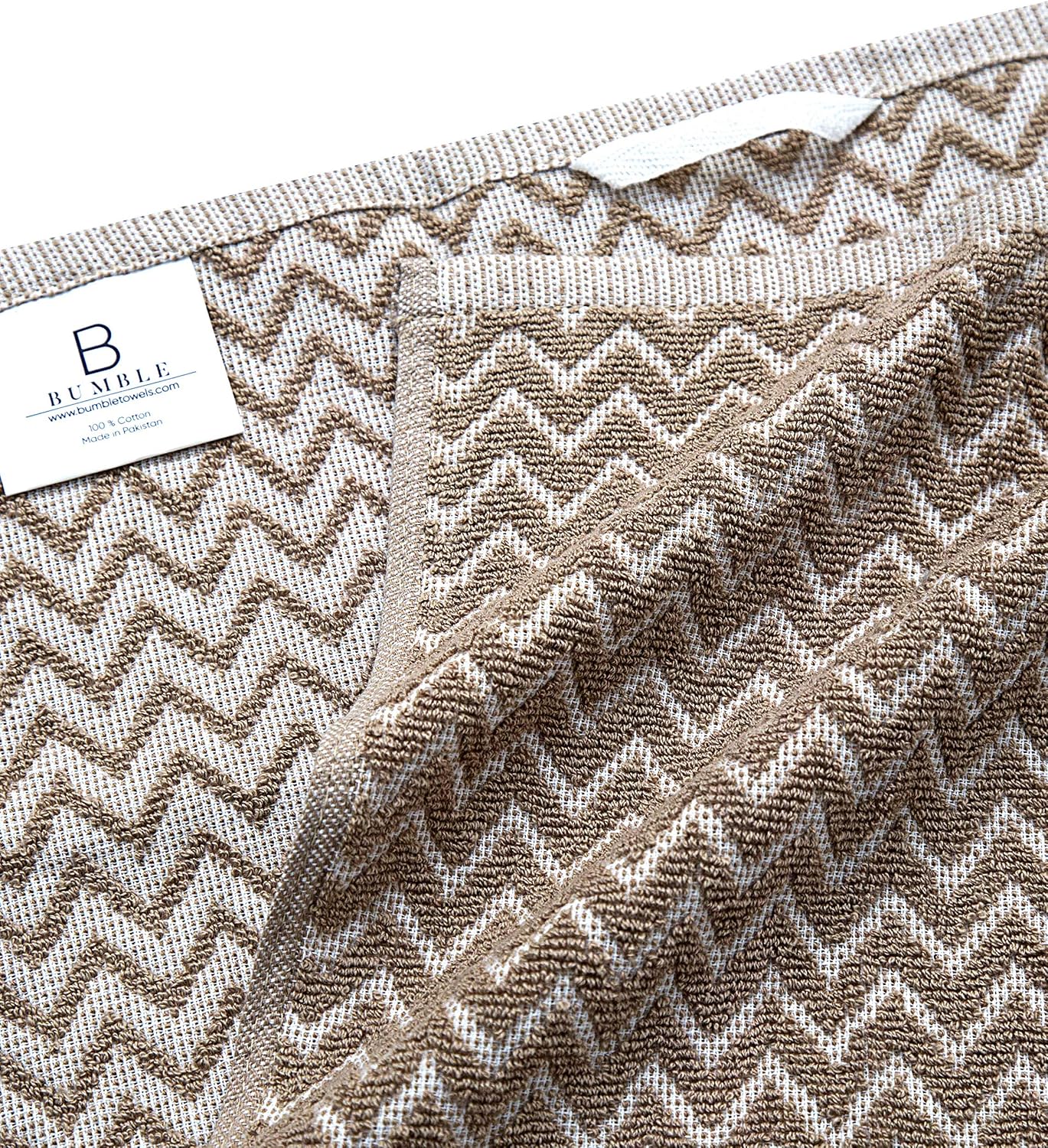 Bumble Premium Kitchen Towels (16”x 26”) Tan Chevron Design | Soft, Highly Absorbent with Hanging Loop | Natural Ring Spun Cotton | Large Kitchen Hand Towels | Tea Towels Set | 390 GSM - 6 Pack