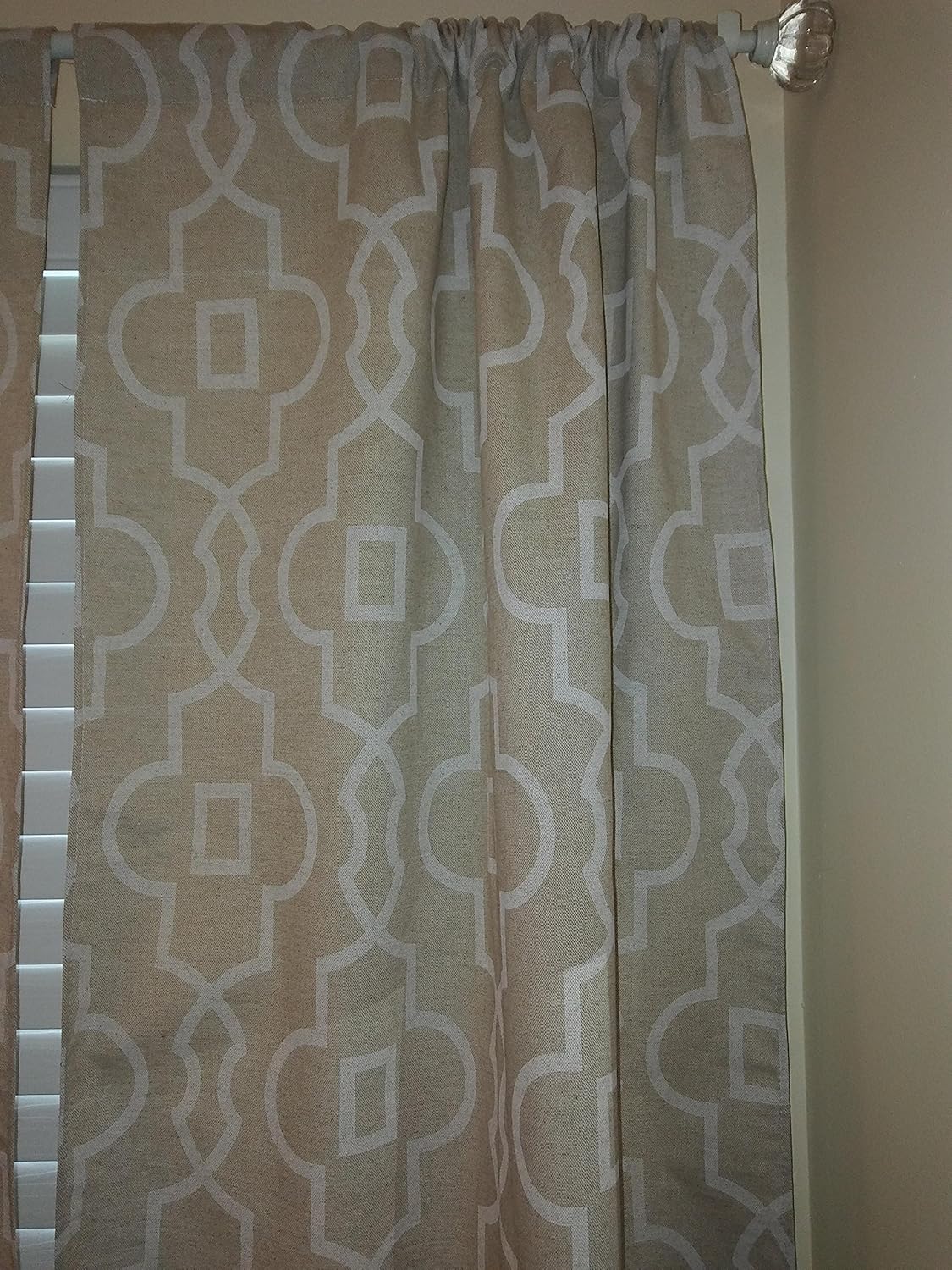 Beige Linen and ecru off white trellis Window curtain 2
