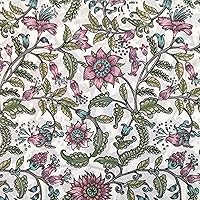 Vista 6 de AVKA Studio Tela estampada a mano por yarda, precortada de 3 yardas y 42 pulgadas de ancho, material 100% algodón, patrón floral blanco y azul, tela
