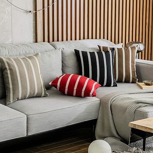 Miniatura 2 de Home Brilliant - Juego de 2 fundas decorativas de cojín, de encaje a rayas y mezcla de algodón