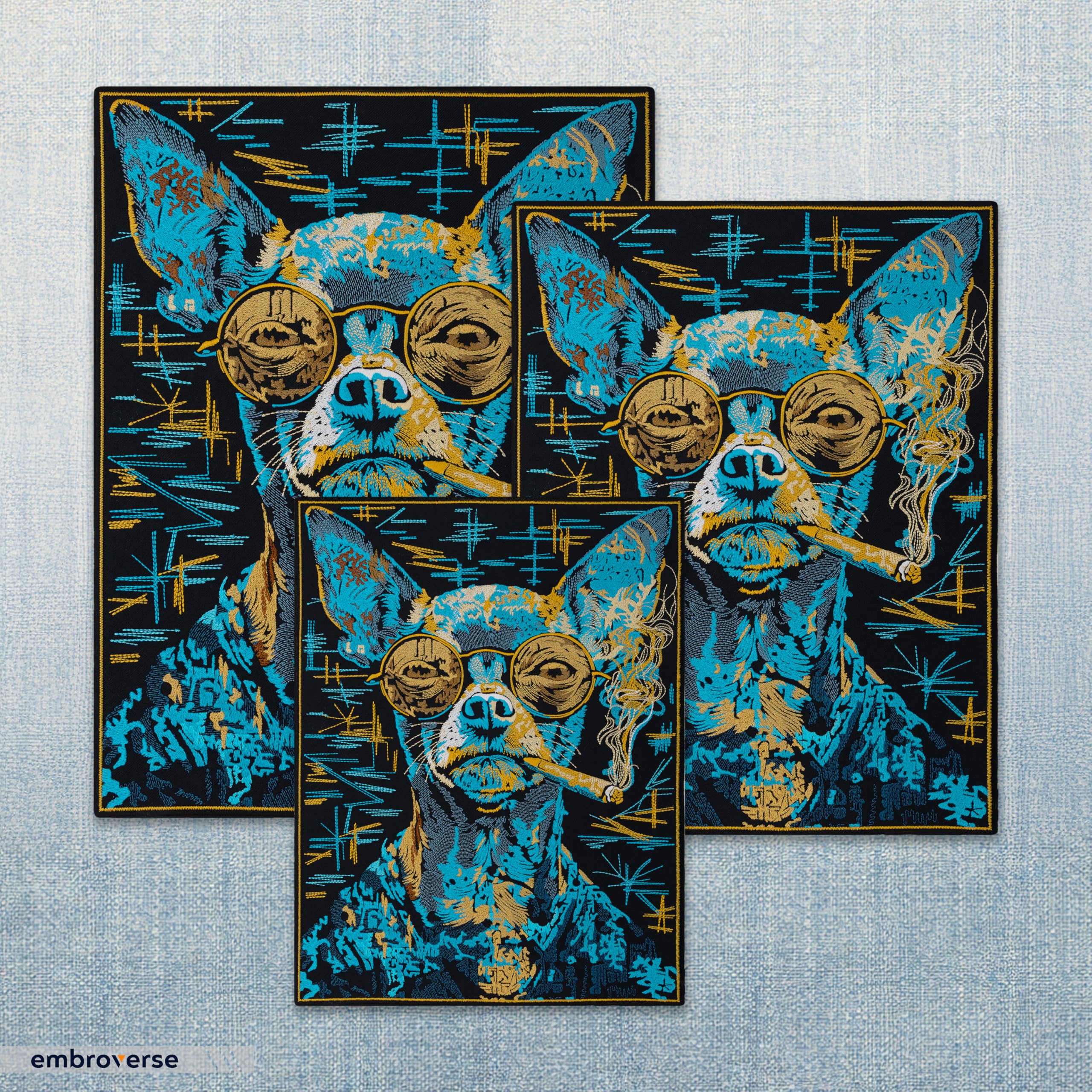 EMBROVERSE Rauchender Chihuahua Aufnäher, Bestickt zum Aufbügeln