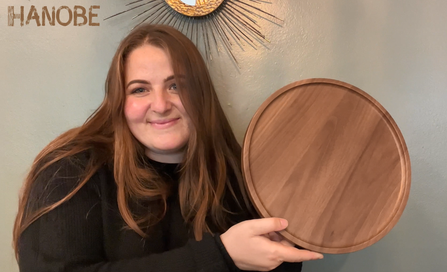 Vassoio Rotondo In Legno Di Noce Naturale, 25.4 Cm, Piatto Decorativo Per Tavolino, Colazione E Pranzo