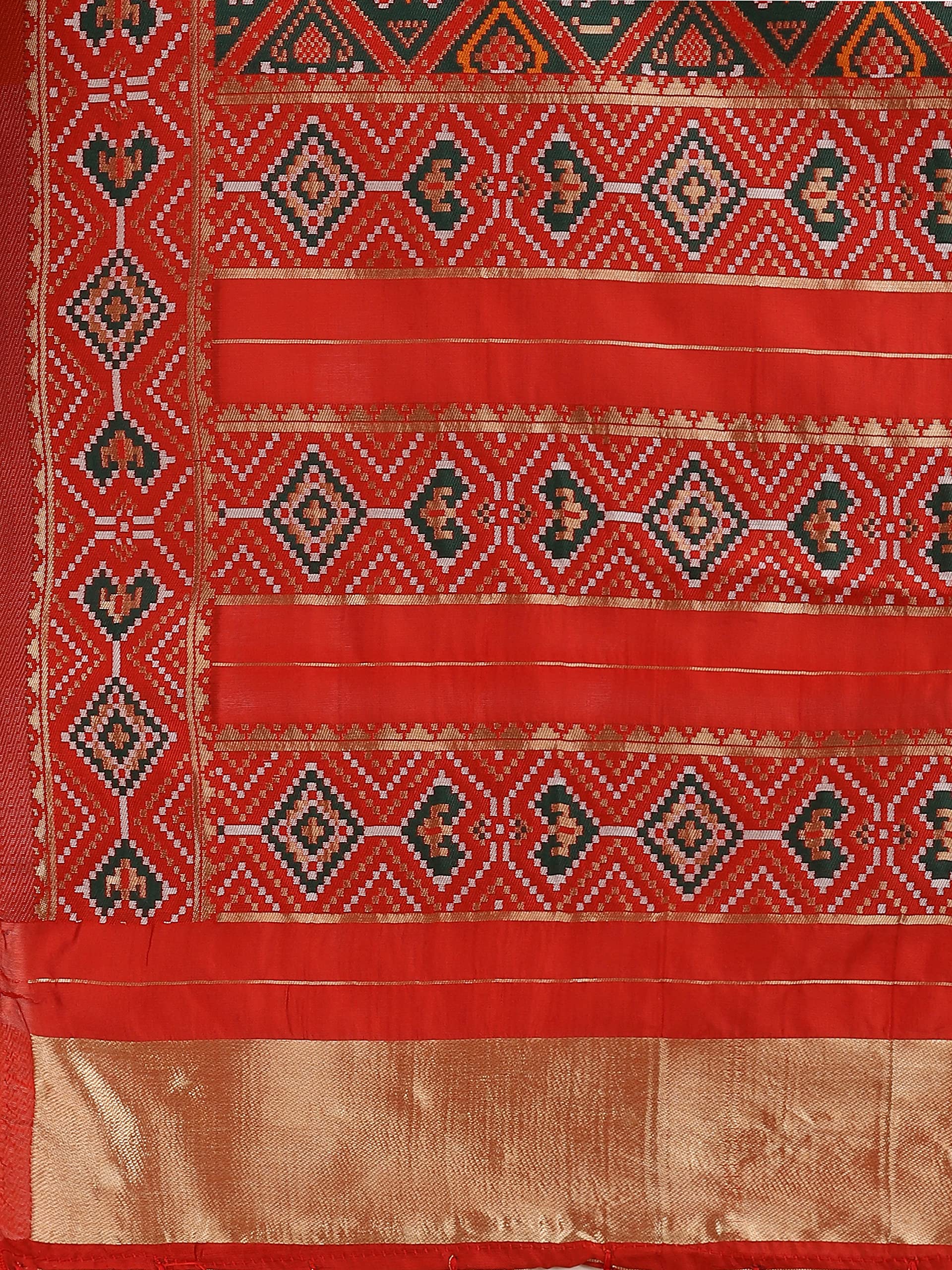 DEVANGI Women's Woven Silk Blend Patola ikkat Dupatta/Chunni, Width 45 inch, Length 2.5 meter (OM-DT-08-BGREEN)
