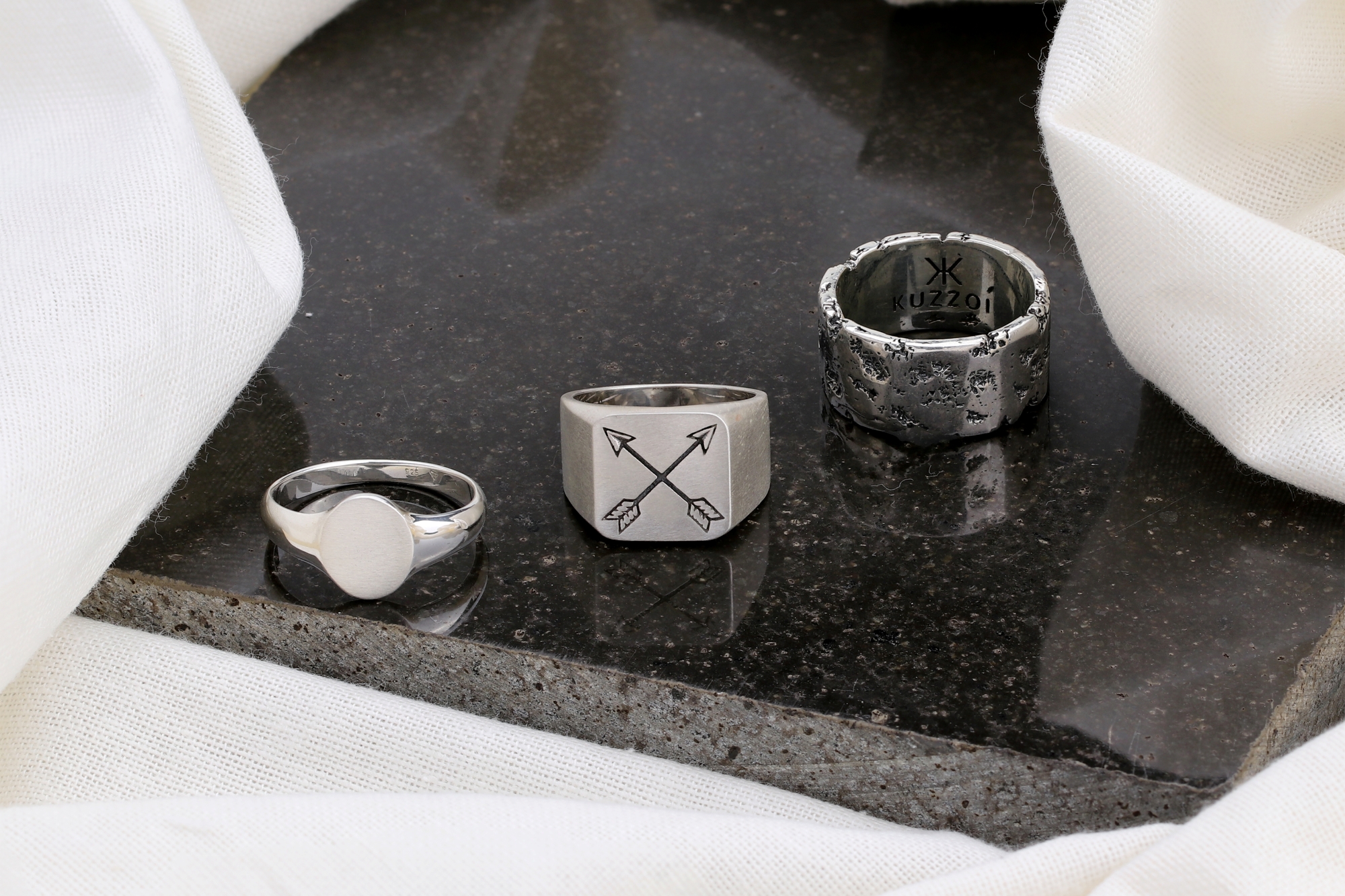 Kuzzoi Herenring (4 mm) massief handgemaakt, bandring voor mannen van 925 sterling zilver, trouwring, verlovingsring, vriendschapsring, herenring gehamerd, ringmaat 60 - 66, 0604962922, Roestvrij