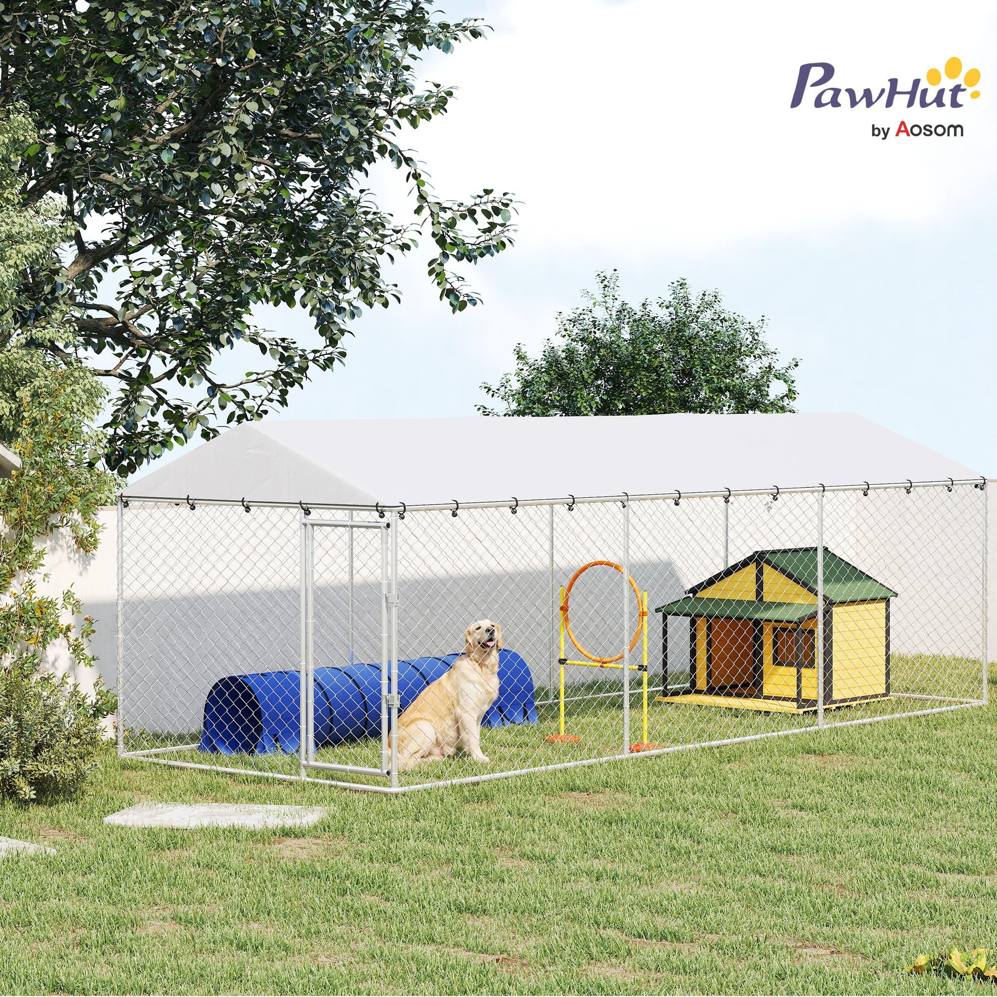 PawHut Kennel Gabbia per Cani da Esterno, 600x230x200 cm, Argento