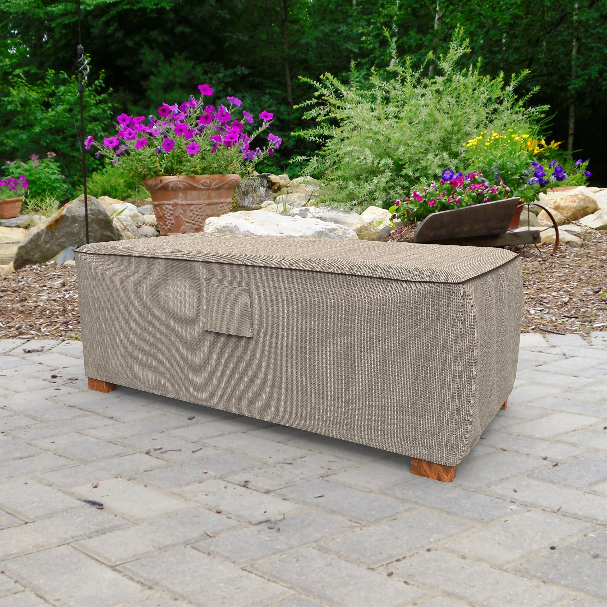 EmpirePatio Tan Tweed Slim Patio Ottoman Cover/Coffee Table Cover, Medium