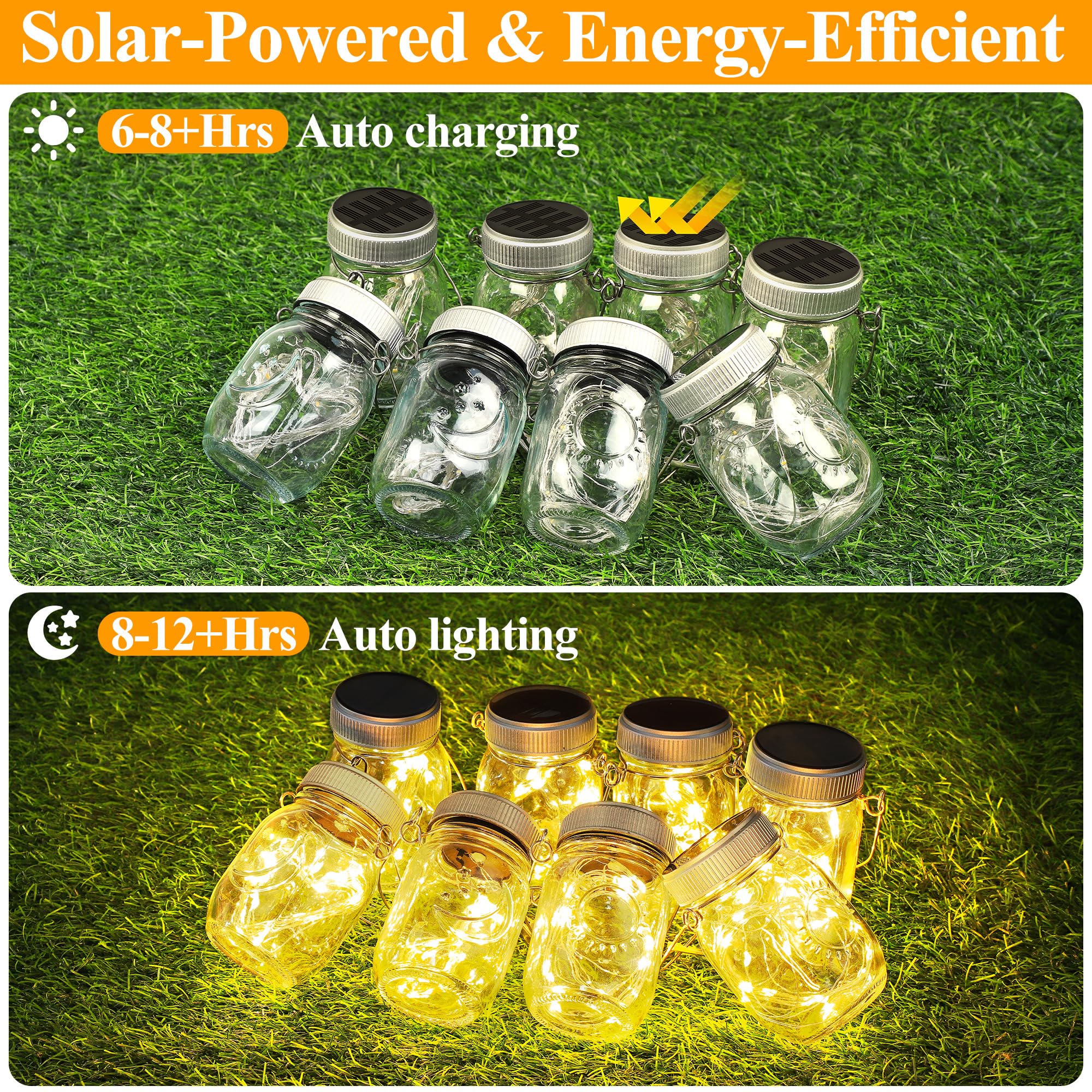 Mlambert Paquete de 12 faroles solares, luces solares de cristal colgantes para exteriores, impermeables, para patio, jardín, patio, árbol, decoración de Navidad, blanco cálido