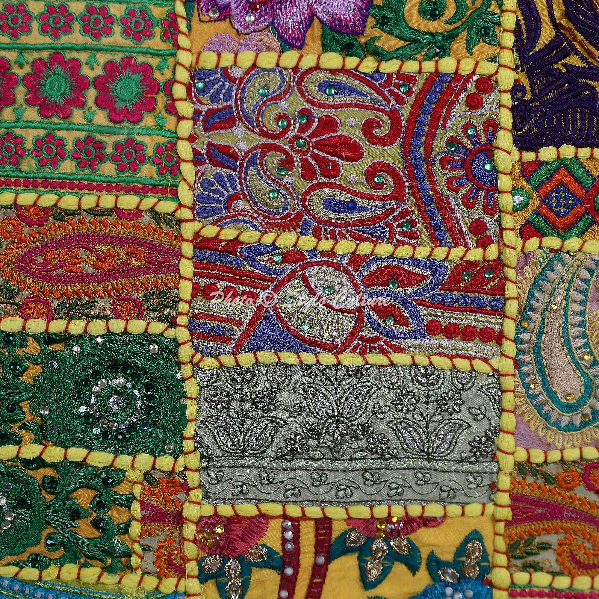 Ethnisch Dekorativ Baumwolle Sofa Kissenbezüge 45x45 cm Zitronengelb Dekokissen Vintage Patchwork Wohnzimmer Couch Kissenhullen Abstrakt Quadrat Umschlagverschluss Kissen Bezüge - 5 Stk.