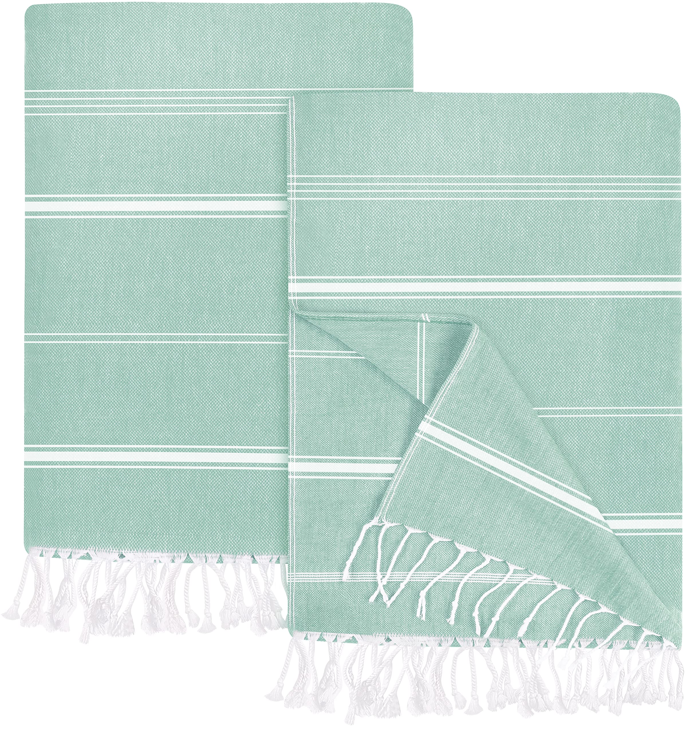 Utopia Towels Pack of 2 Turkish Beach Towel (40x72 Inches), Oversized 100% Cotton Sand Free Lightweight Absorbent Quick-Dry Beach Blanket, Extra Large Turkish Bath Towels for Travel (Sea Foam)