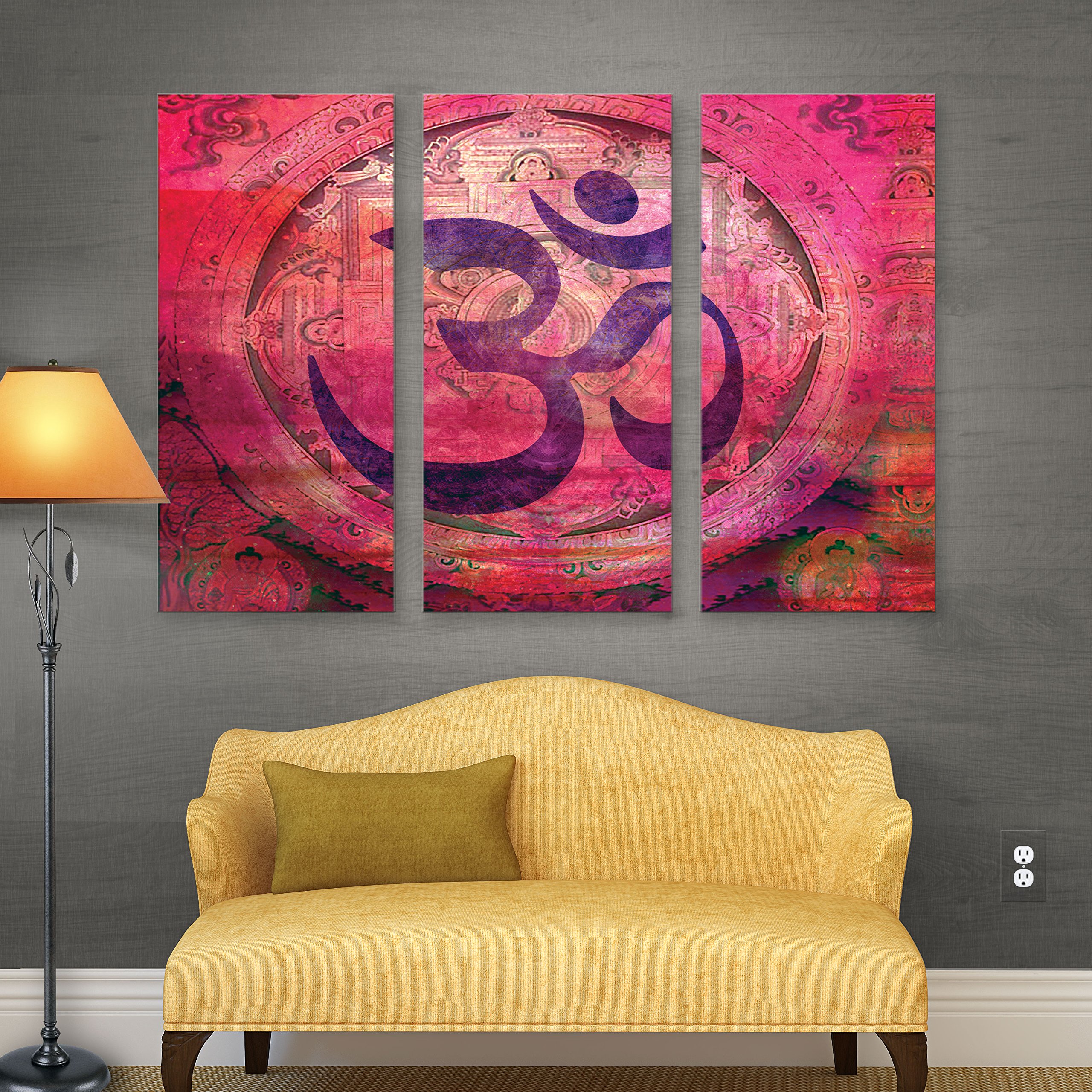 ArtWall Elena Ray 'Om Mandala' 3-Piece Gallery Wrapped Canvas Art, 24 by 36-Inch