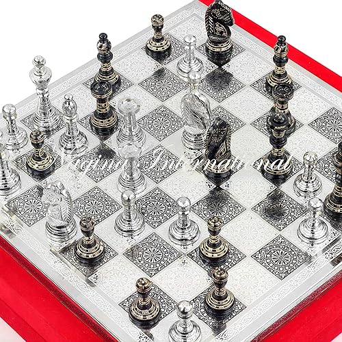 Miniatura 6 de Juego de ajedrez negro clásico de latón macizo de 12 pulgadas, piezas de ajedrez de metal con tablero grande de latón, hermoso juego hecho a mano,