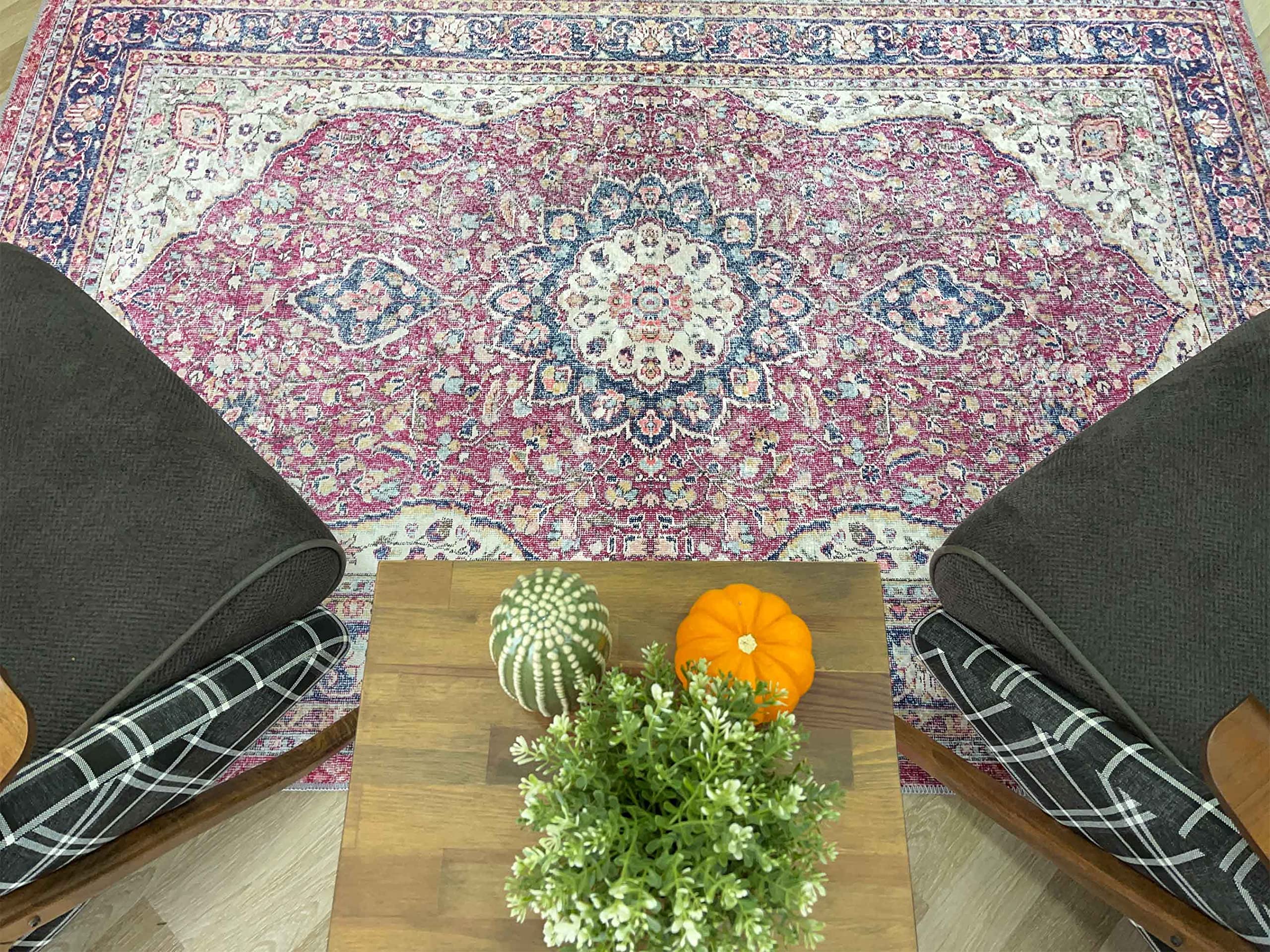 AK RUGS Pink Distressed Medallion Area Rug Gloria Collection Non Shedding Washable Living Room Bedroom Rug (6' x 9')