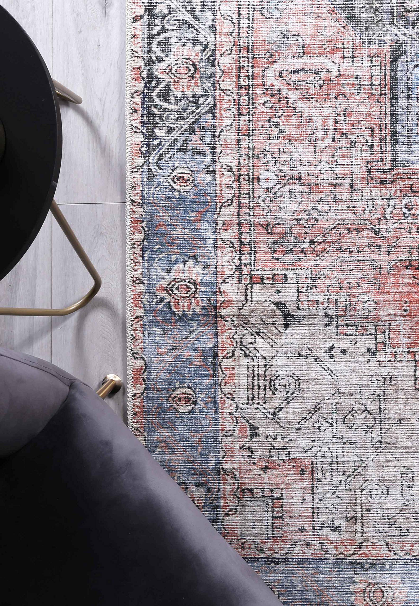 THE RUG COLLECTIVE Runner Rug for Bedroom, Kitchen, Livingroom Decor, Waterproof Rug, Easy to Clean, Distressed Vintage Cezanne Terracotta Sky Runner 2'6"X16'4"