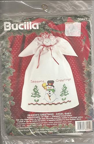 Bucilla Seasons Greetings Angel Baby - Kit de punto de cruz estampado para bebé 1994