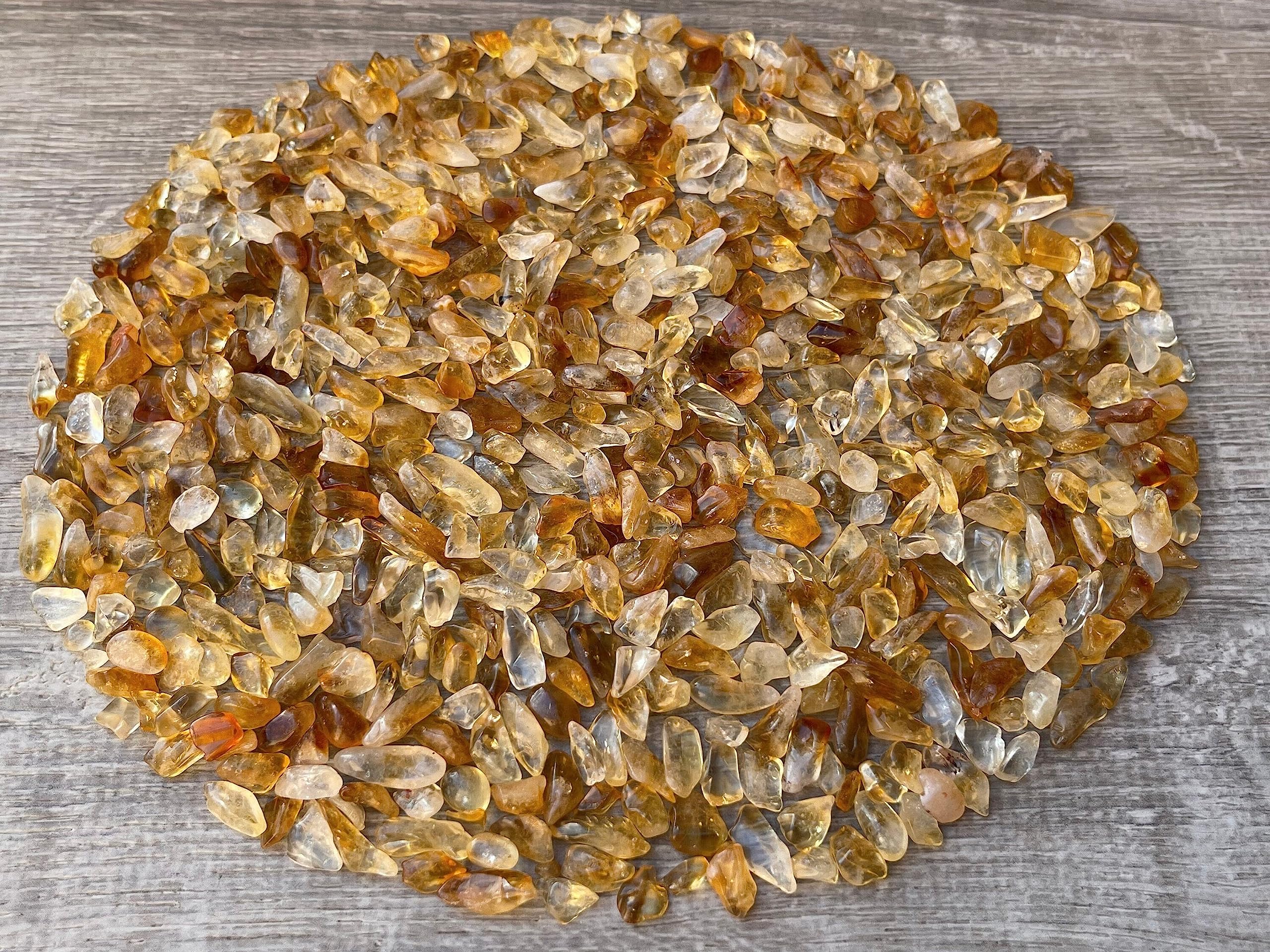 GAF TREASURES 2 oz Lot Natural Citrine Semi Tumbled Gemstone Chips, Crushed Mini Crystals, Undrilled Crystal Chips (Citrine-Dark)