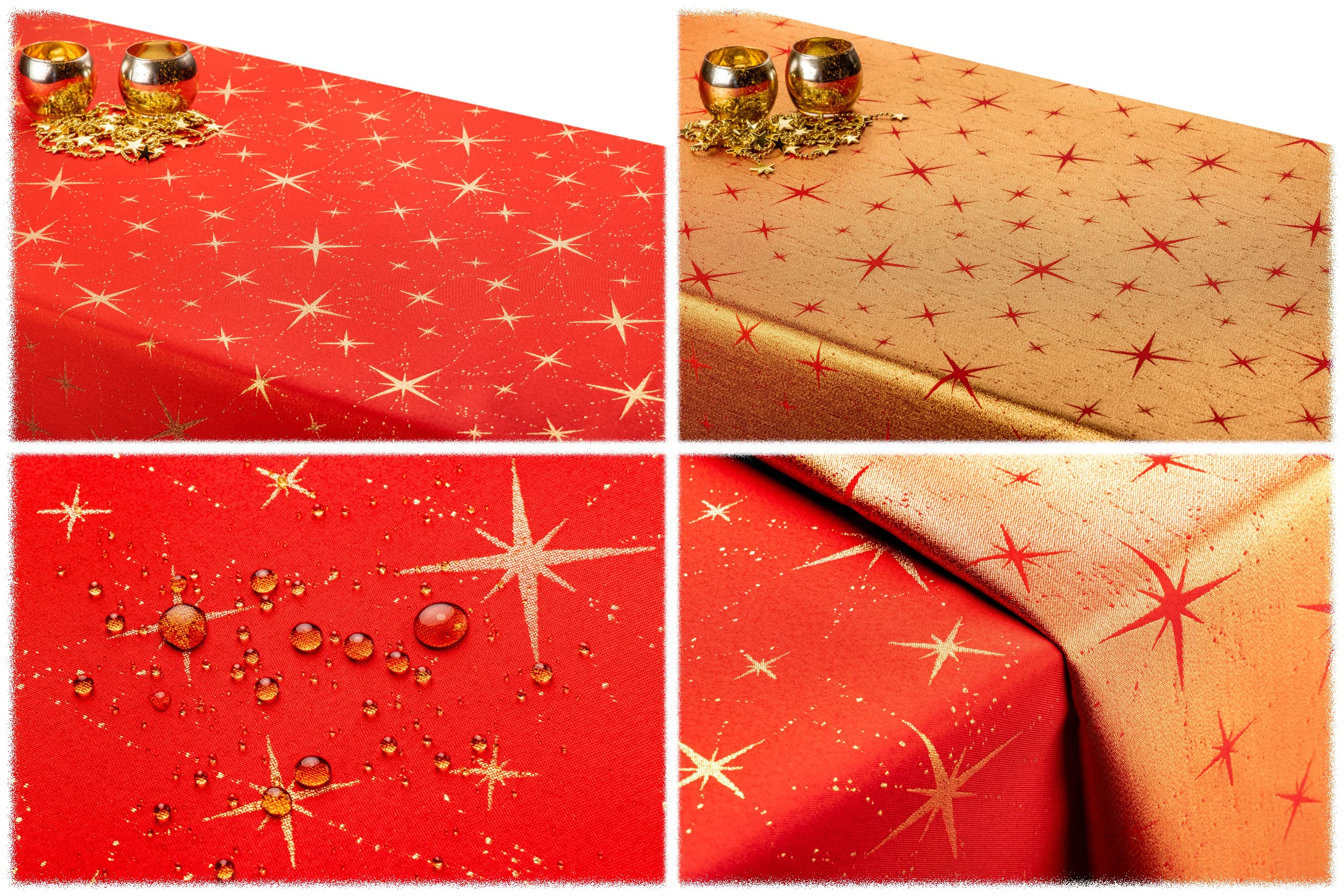 Mantel navideño, resistente a las manchas, antimanchas, mantel de dos caras, de poliéster, elegante decoración para mesa de Navidad (130 x 180 cm, estampado rojo-01)
