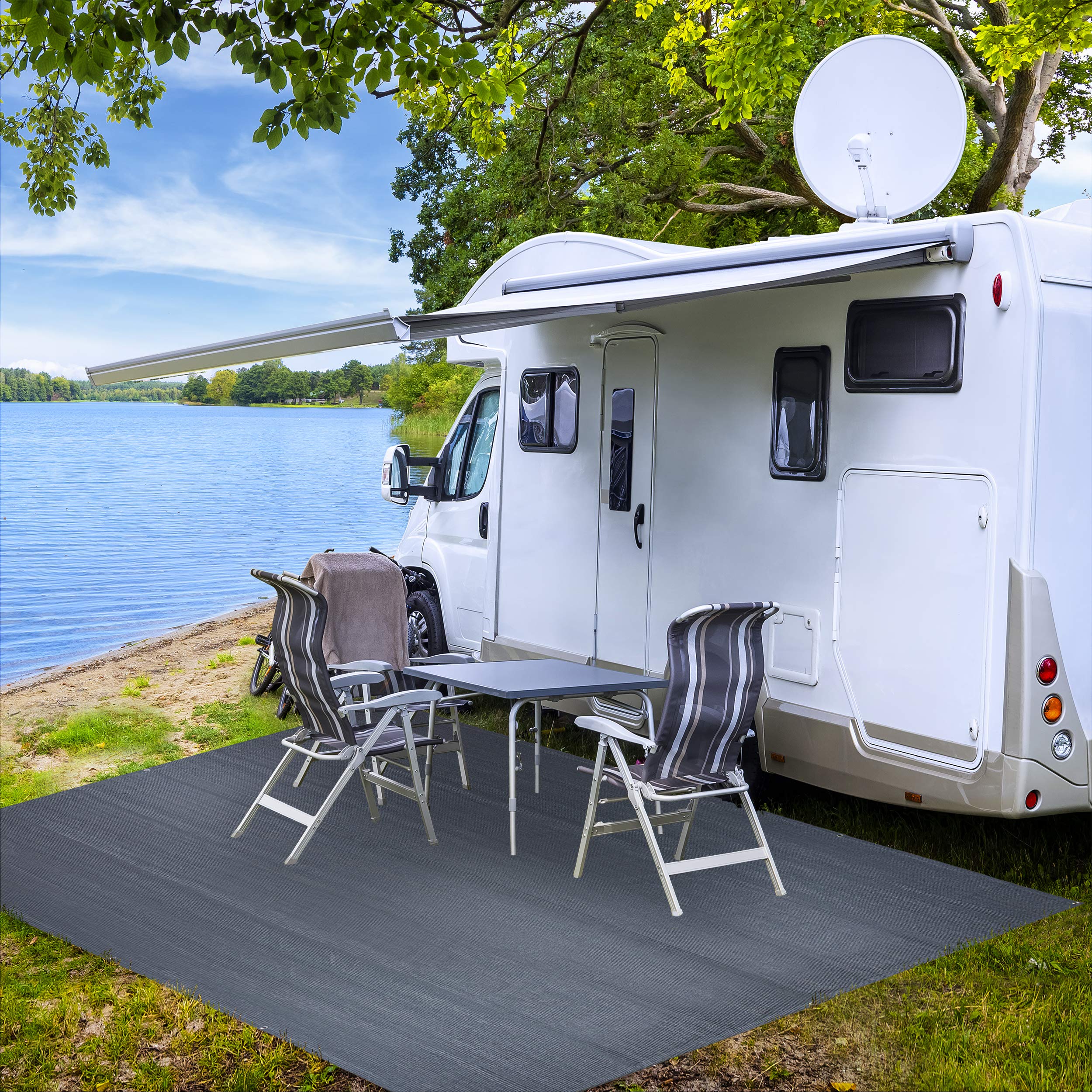ONVAYA® Vorzeltteppich | Zeltboden für Camping | Markisenteppich Wohnmobil | Zeltteppich | robuster Campingteppich | waschbare Zeltunterlage in Blau/Grau