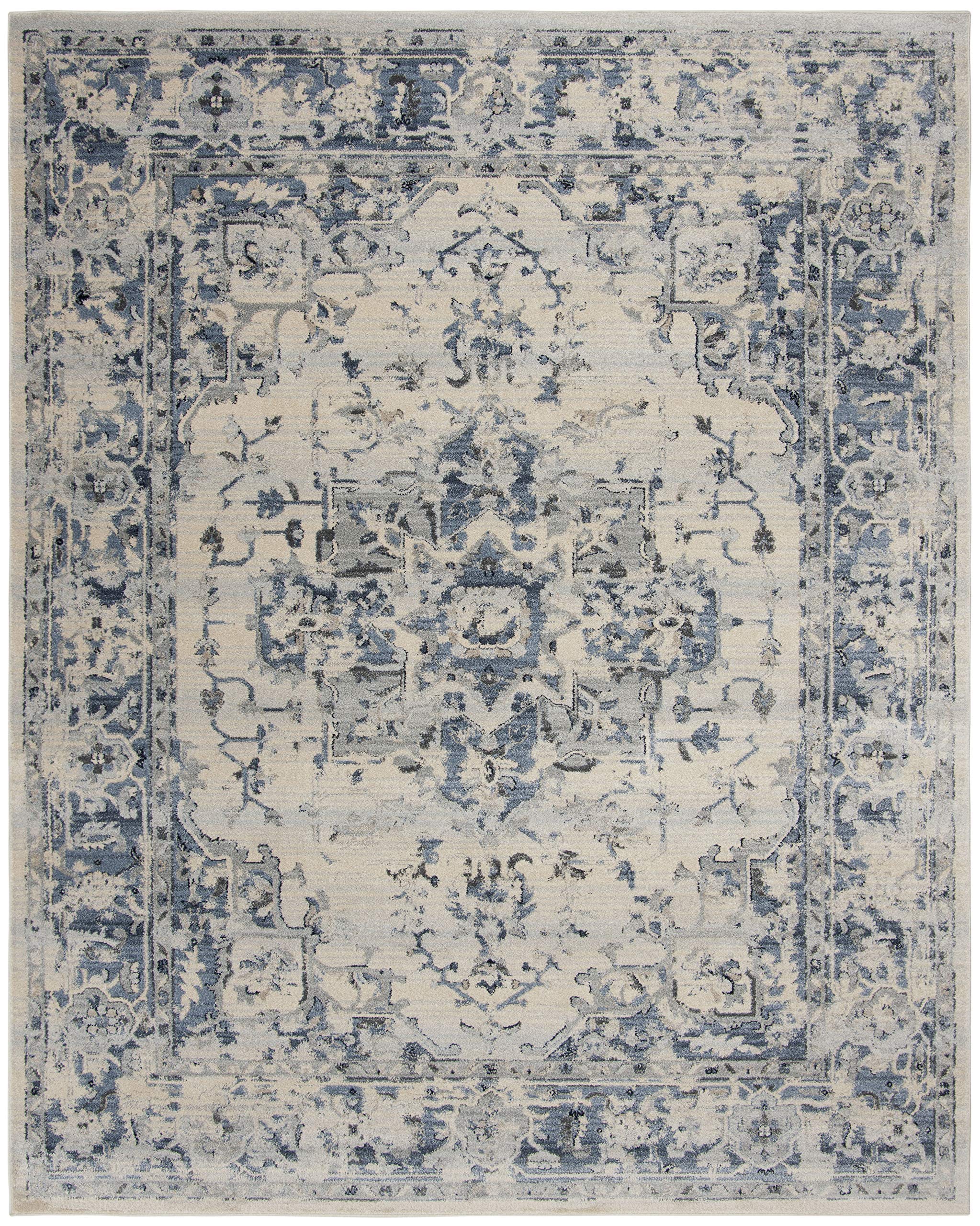 Safavieh Charleston Collection Teppich – 60 X 30 Cm, Elfenbein & Blau, Used-Look, Pflegeleicht