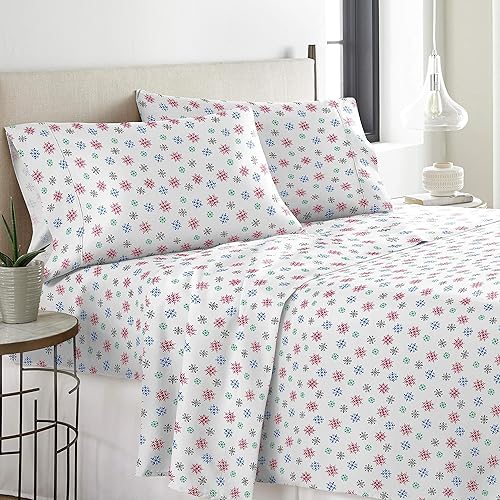 Miniatura 2 de Pointehaven - Juego de sábanas de franela de 6ozm2, tamaño individual, diseño de copos de nieve multicolor