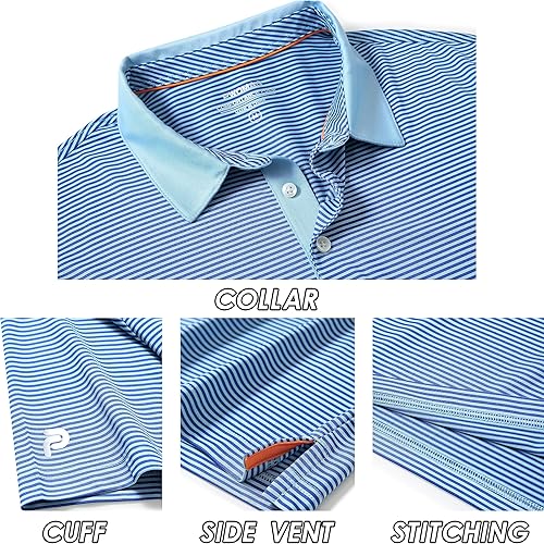 Miniatura 3 de Polo de golf para hombre, absorbe la humedad, ajuste seco, atlético, manga corta, a rayas, para hombre